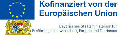Logo der EU, Bayerisches Staatswappen, Logo der LEADER Förderperiode 2014-2020